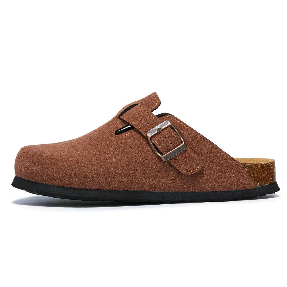 Fashion Men's Shoes Baotou Cork Men's Slippers Cowhide Men's Women's Half Slippers for Winter Big Size 35-45