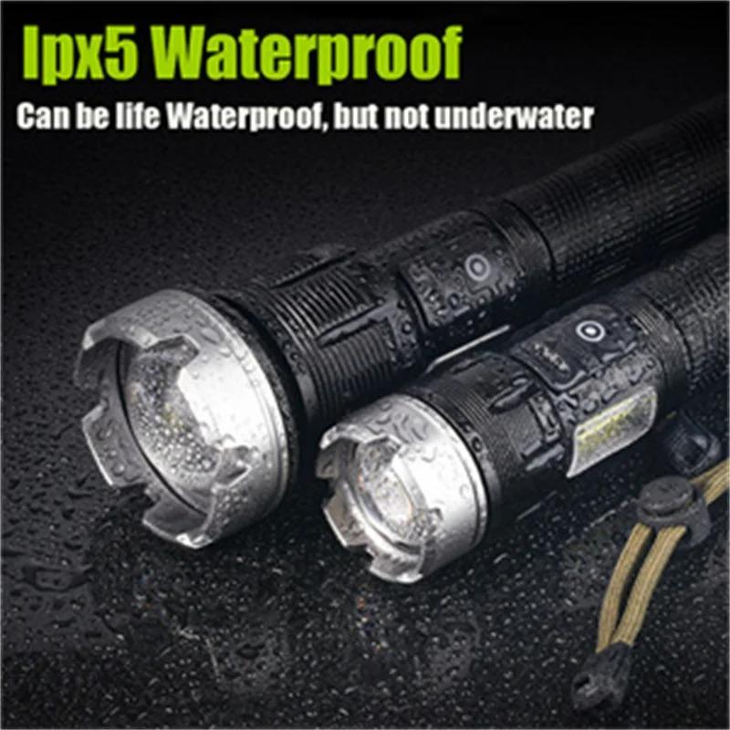 5000LM Rechargeable Torch XHP70 Super Bright Lantern High Power LED Flashlight COB Side Light Lamp USB Waterproof Camping