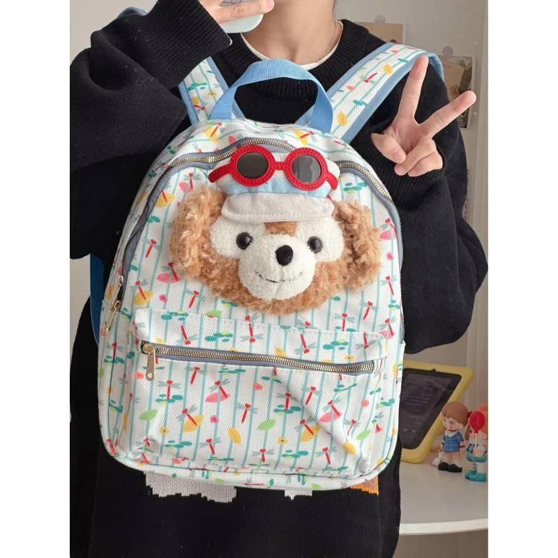 Plush Bear Duffy Schoolbag Backpack Plaid Pattern Travel Bag Gift Kids
