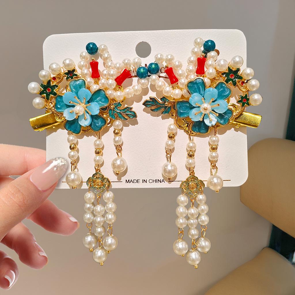 Mid-Autumn Hanfu Fairy Hair Clip - Women's & Children's Ancient Style Floral Tassel, Sweet Accessory for Girls