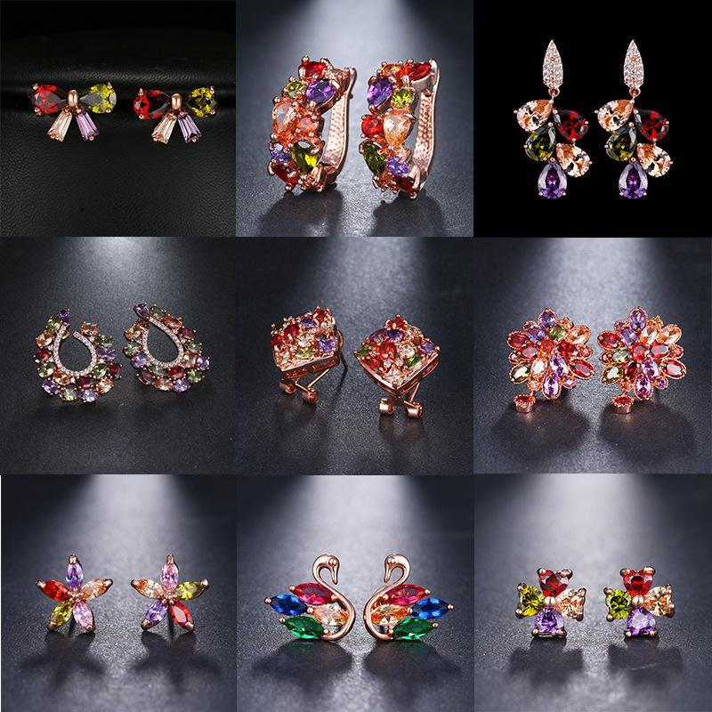 Colorful Cubic Zirconia Long Drop Earrings, Luxury Geometric Crystal Earrings, Elegant Evening Party Jewelry Gift