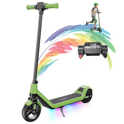 Kids Electric Scooter Age 8-12, 16 KM Range, Max Speed 16KM/H, 6.5" Ultra Light Electric Scooter for Kids with Colourful Ambient Lighting-Green