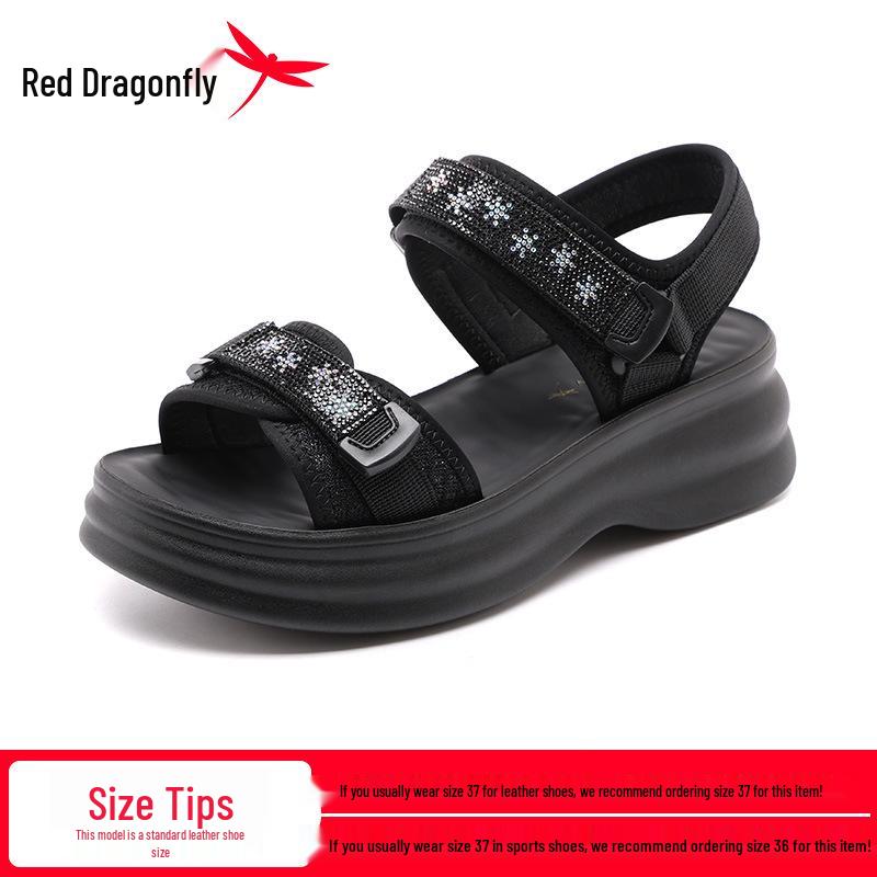 Red Dragonfly Women s Breathable Height-Boosting Outdoor Dad Sandals 40 чёрный