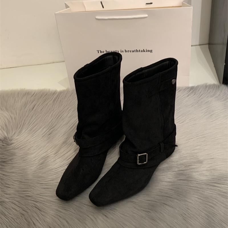 Designer Damen Ritterstiefel Mode Keile Niedriger Absatz Tanzschuhe Streetstyle Bankettparty Kurze Stiefel Frau