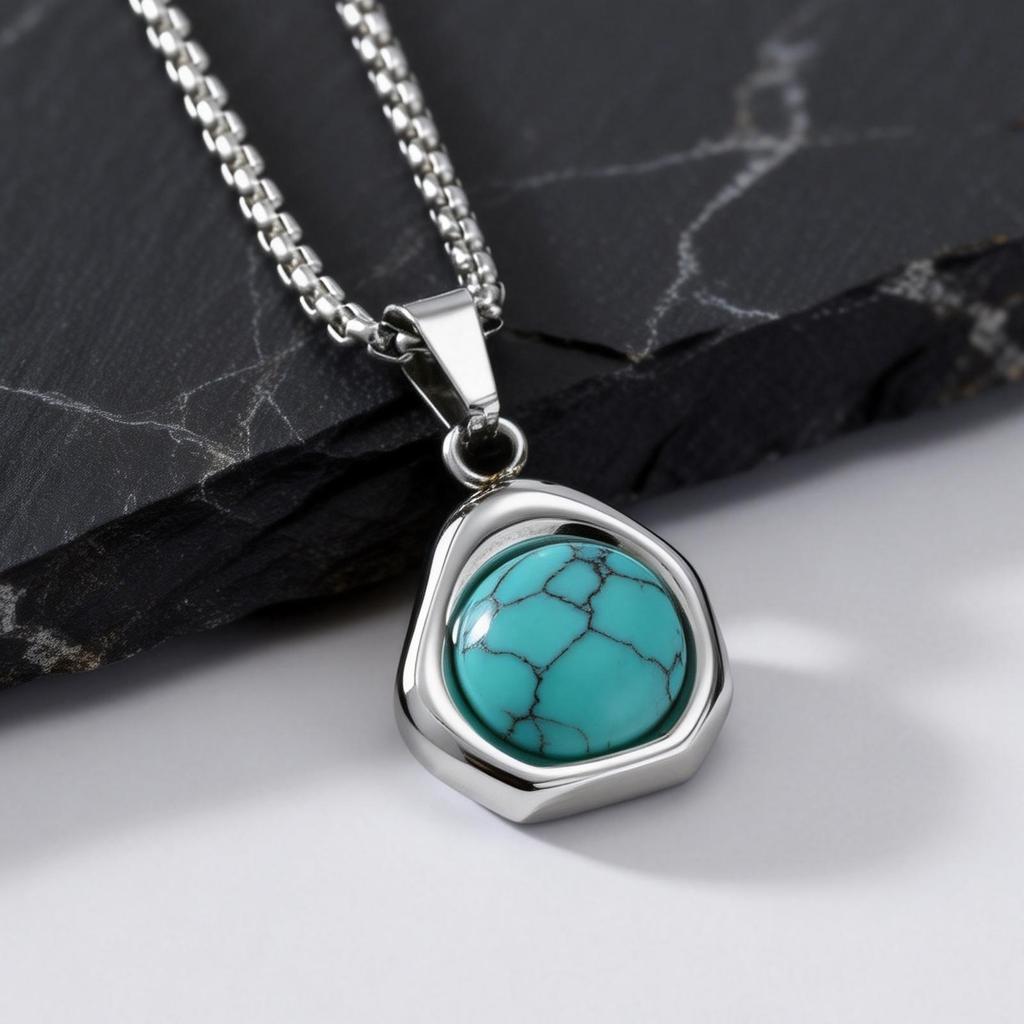Blue Natural Stone Necklace for Men Boys,Waterproof Turquoise Square Pendant Necklace,Birthday Father Jewelry Gift