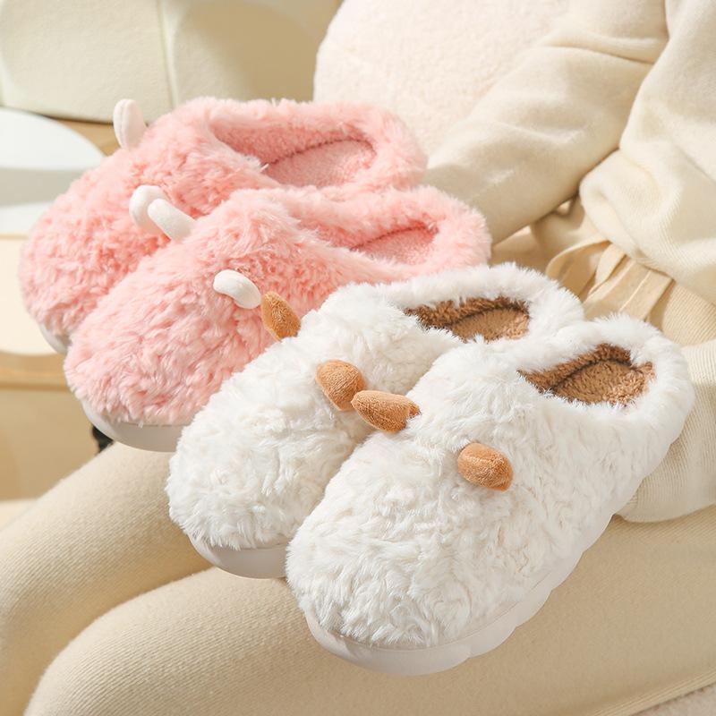 Cotton slippers autumn and winter cute croissant home plush warm and plush couple slippers