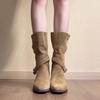 Female Knight Boots 2026 New Mid Length Boots Desert West Cowboy Boots Stacking Boots