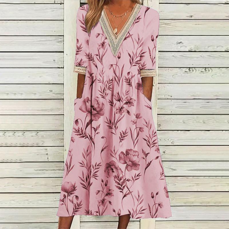 GMXIA Dames Mode Zomer Lente 2/1 Mouw V-Hals Casual Jurken