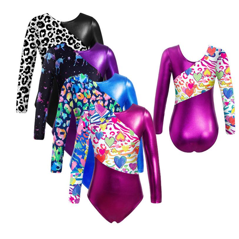 

Діти Дівчата Класичне гімнастичне трико з довгими рукавами Круглий виріз Балетний одяг Танцювальний боді Активний одяг 3-4 Years фіолетовий