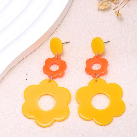 Lightweight Earrings for Sensitive Ears 1 Pair Flower Women, Acrylic Floral Drop Dangle Earrings, Boho Hollow Spring Summer Big Statement Jewelry