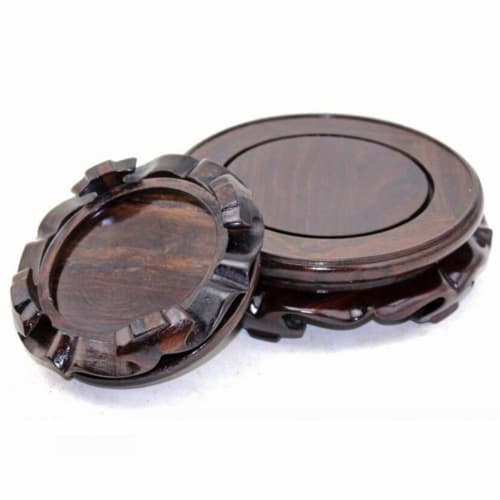 Round Wooden Flower Stand, Natural Ebony-Look Black Catalpa Wood, for Lotus Flowers, Buddha Statues, Display Shelves, Collectibles, and Bonsai (Size 3
