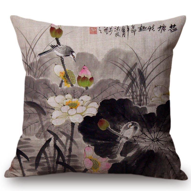 Chinese Retro Painting Style Classical Girl Lotus Cushion Covers Office Car Sofa Chair Home Decoration Cushion Cover Pillow Case