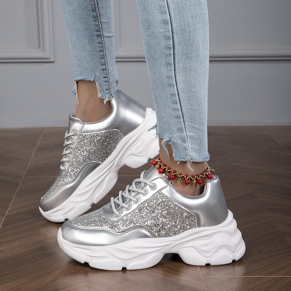 Four Season Women Flats Sneakers Silver Patent Leather Outdoor Walking Shoes Chaussure Femme Soft Vulcanized Shoes Loafers