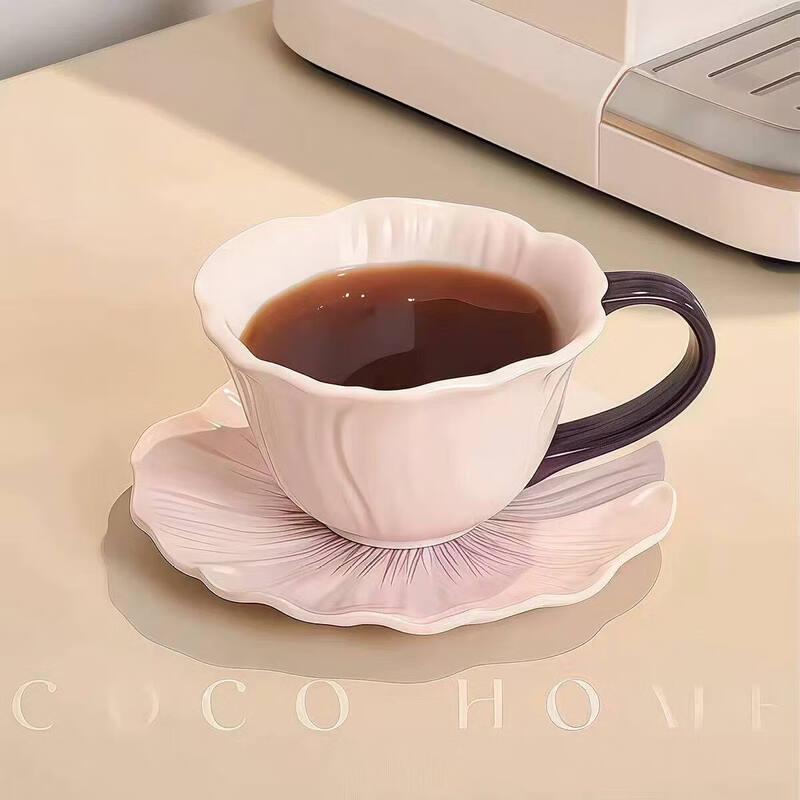 Qiwei Keramik Mohnblumen Kaffeebecher & Untertasse Geschenkset