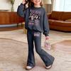 Kids Printed Long Sleeve Neck Top and Pants Set, Casual Loose Fit Outfit for Boys Girls