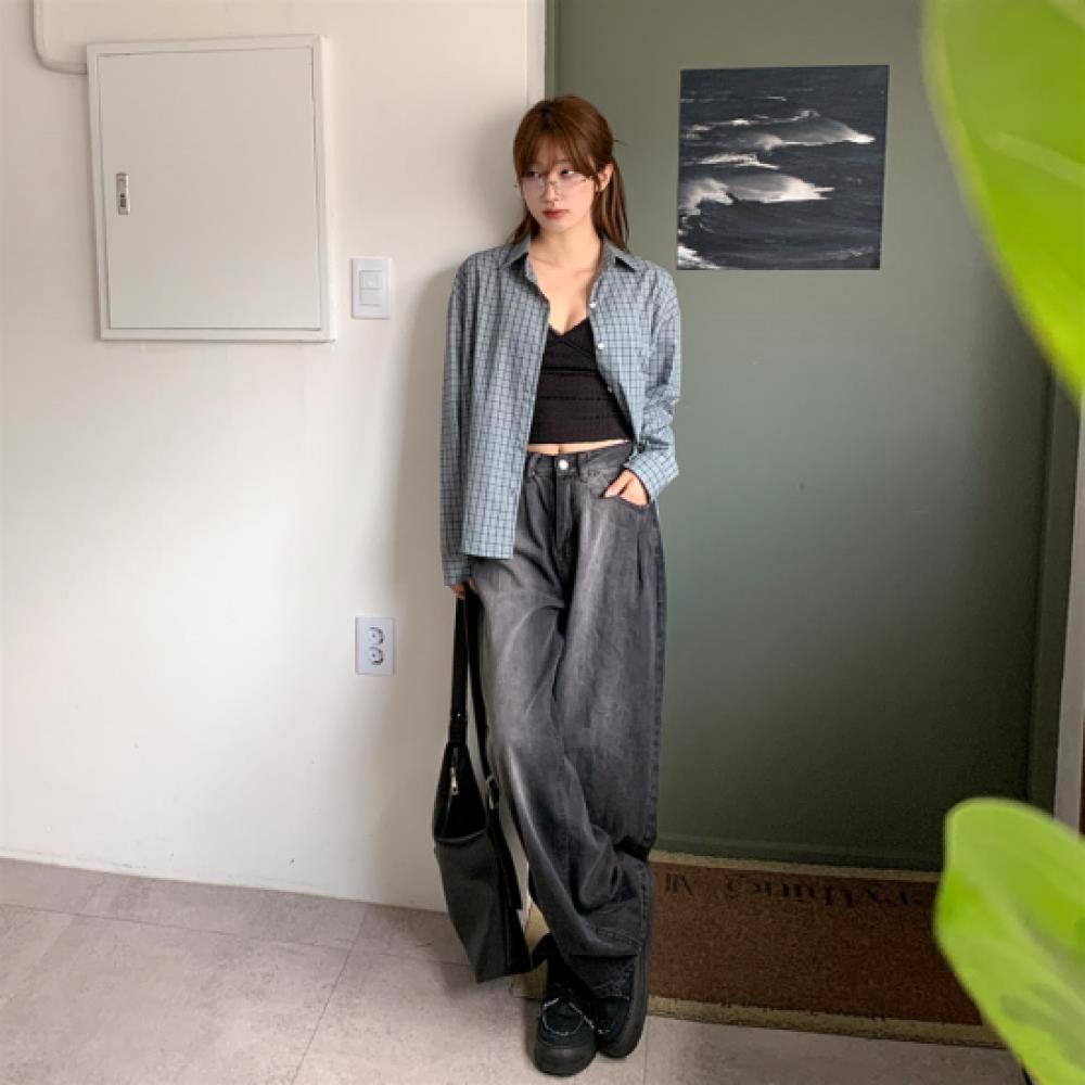 New Arrivals Open Run Women Classic Check Oversized Cotton Shirt