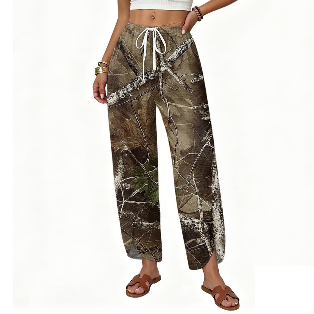 Women's Casual Printed Pattern Wide Leg Pants with Front Button Closure - Loose Straight Fit Trousers for Daily Wear Outfit