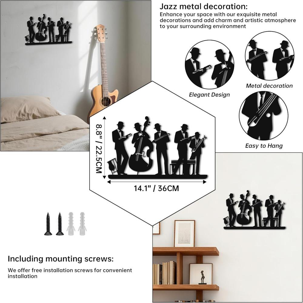 

Ретро Джаз-Трио Металлическое Настенное Искусство Труба Бас Латунный Декор для Угла Дверной Рамки, Подарок для Любителя Музыки, 14,2x8,9 Дюйма Черный