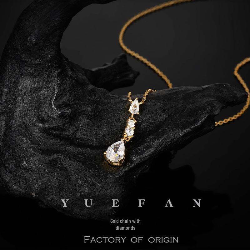 Influencer-Inspired Slim Waist Water Drop Moissanite Pendant Necklace for Women - Japanese Korean Fashion