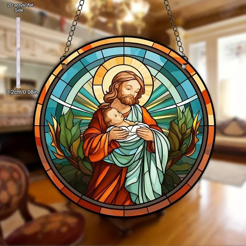 Jesus Comes Suncatcher Nativity Scene Acrylic Sun Catcher Wall Hanging Christmas Decorative Sign & Plaque Gift for Family Friend