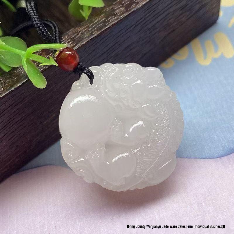 White Jade Dragon & Phoenix Pendant: Natural Afghan Xinjiang Hetian Guanyin, Buddha, and Guan Yu Design.