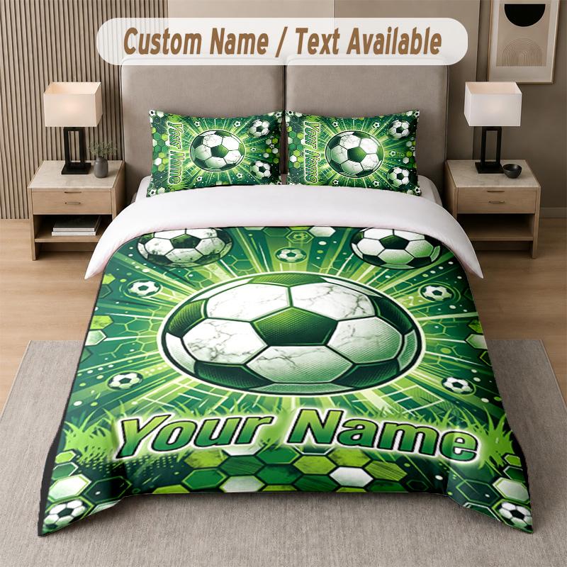 Soccer Theme Custom Text Or Name 3Pcs Bedding Set 1 Flat Sheet & 2 Pillowcases Personalized Home Bedding