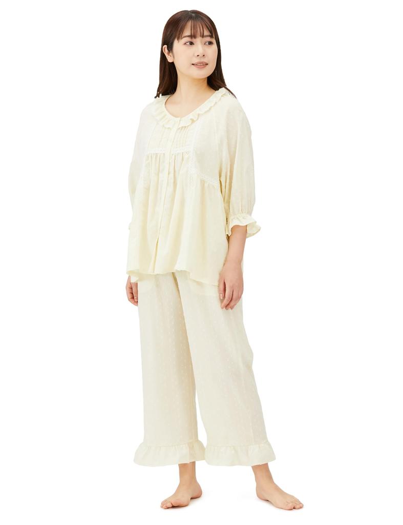 Pajama Set Cotton Cut Dobby Setup Cream [Narue] Women's