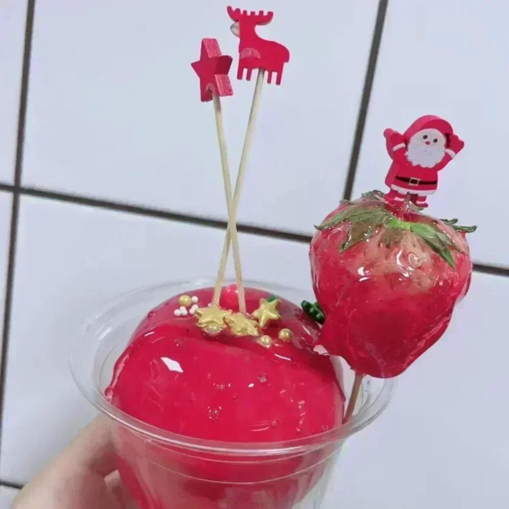 100PCS Christmas Cocktail Picks with Bambusa Material Featuring Tree Santa Snowman Reindeer and Snowflake Designs for Parties