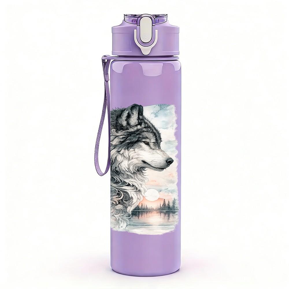 1PC Twin Tiger Dark Vintage Animal Art 750ml Color Plastic Sports Water Bottle Leakproof Flip Straw Lid Suitable for Sports Office Home Use