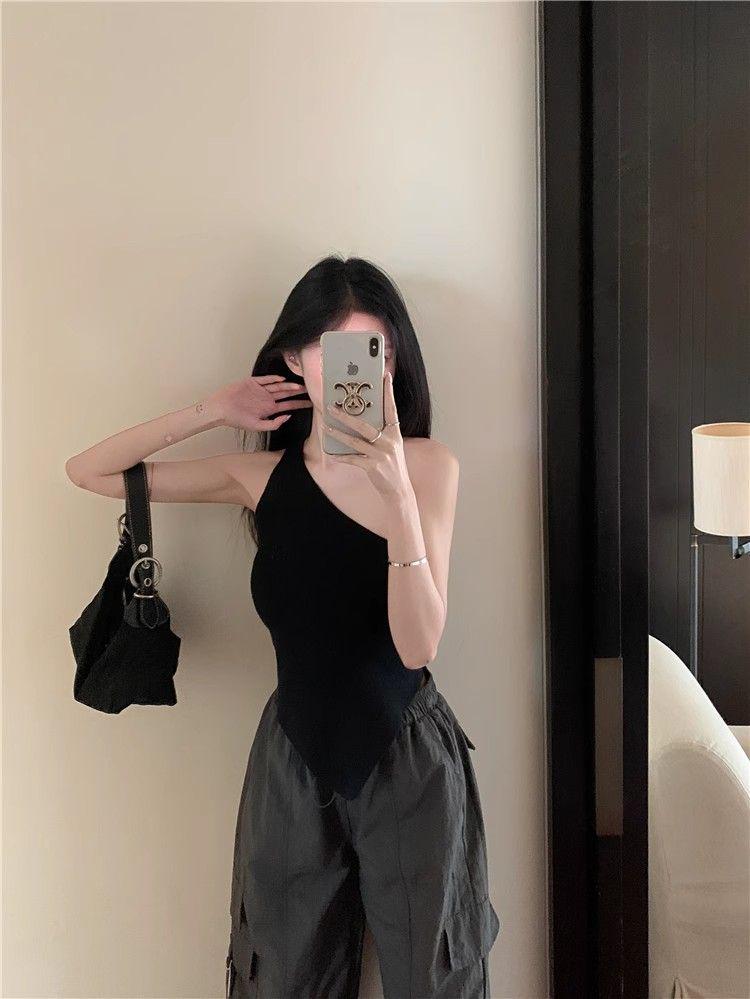 Pure Desire Spicy Girl One-Shoulder Irregular Sleeveless Tank Top - Summer Slimming Inner Wear for Women
