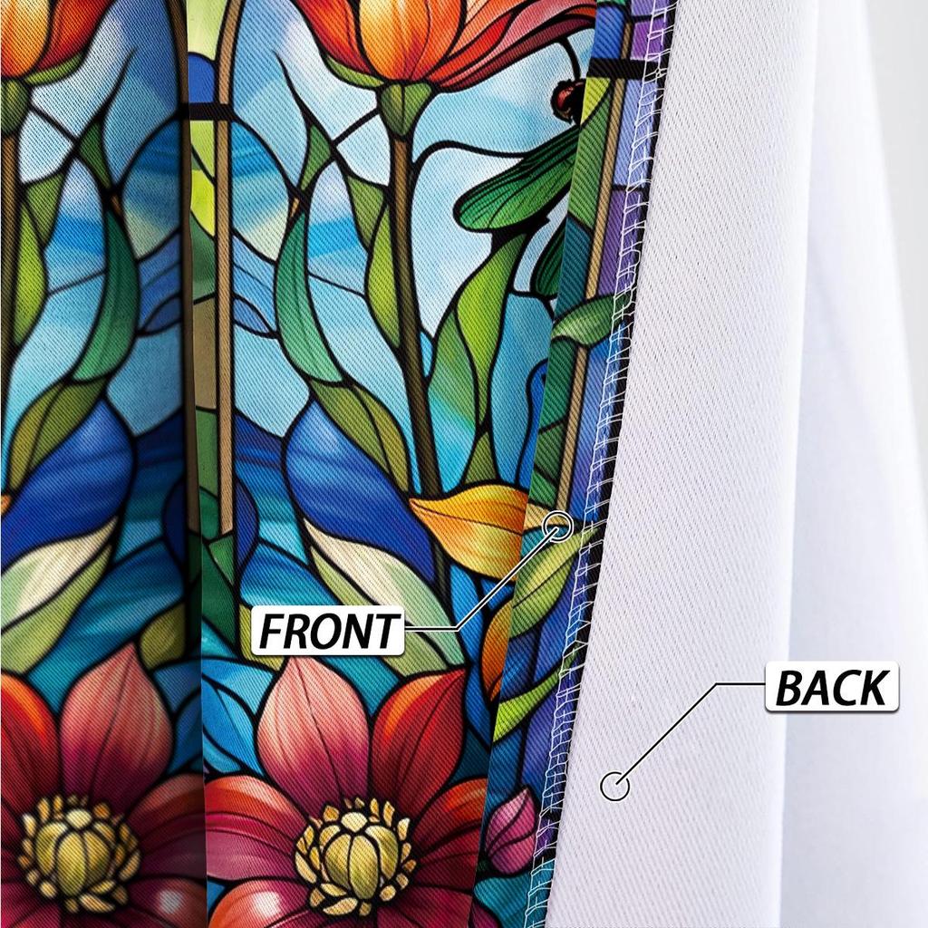 Dragonfly Pattern Glass Painted Blackout Curtains - Thickened Polyester, High Precision Sun Protection
