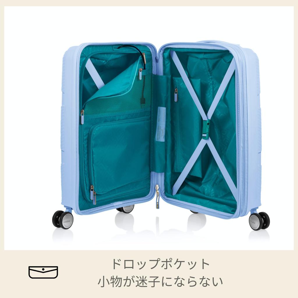 American Tourister Instagon Spinner 55/20 Expandable Suitcase, TSA Approved, Carry-on Compatible, 35/42L, 55cm, 2.8kg, Pastel Blue