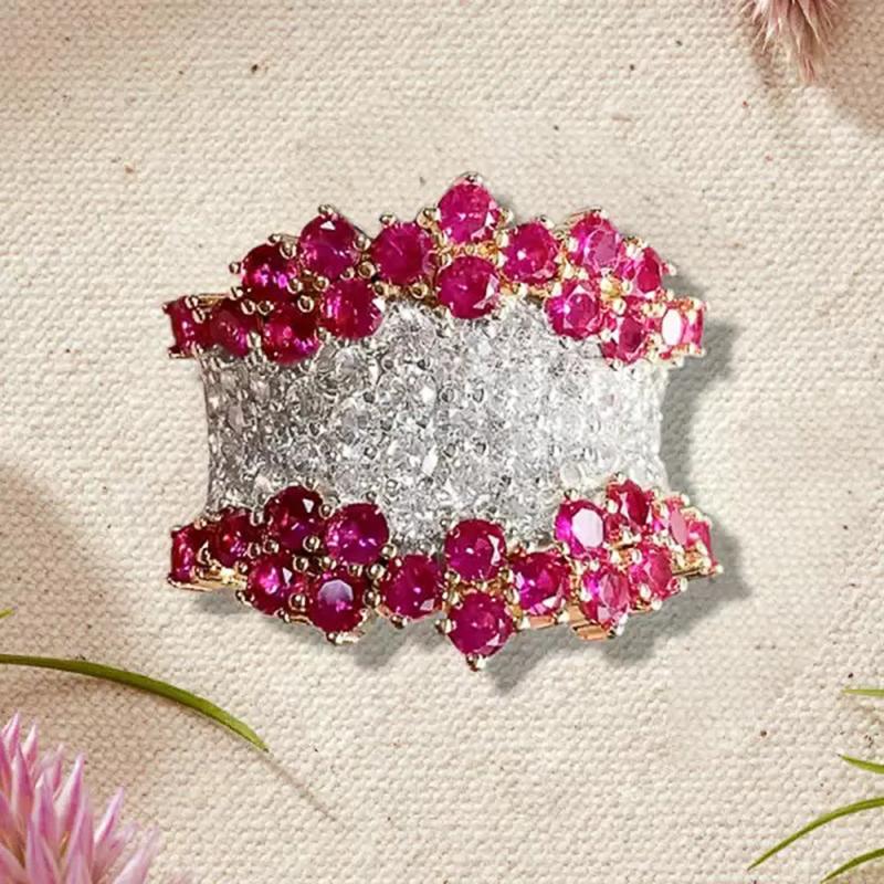Huitan Fashion Women Gold Color Ring Inlaid Bright White/Red Cubic Zirconia Party Wedding Accessories Charming Lady Jewelry Gift