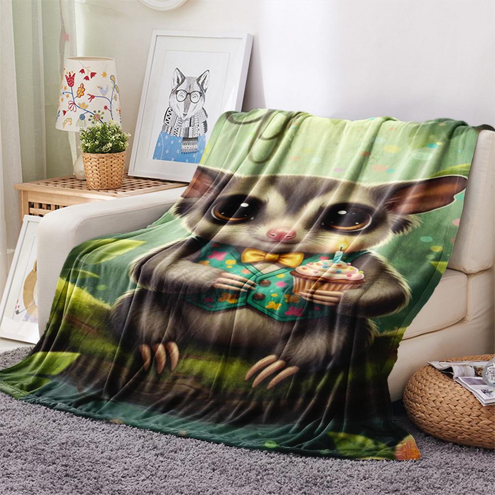 1PC Cute-style animals Print FlAannel Blanket, High quality Comfortable for All Seasons, Home Decor, Warmth and Comfort