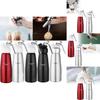 Bottiglia sifone per panna montata in acciaio inox di alta qualità, ideale per decorare e guarnire il caffè, disponibile nei formati da 500 ml e 1000 ml.
