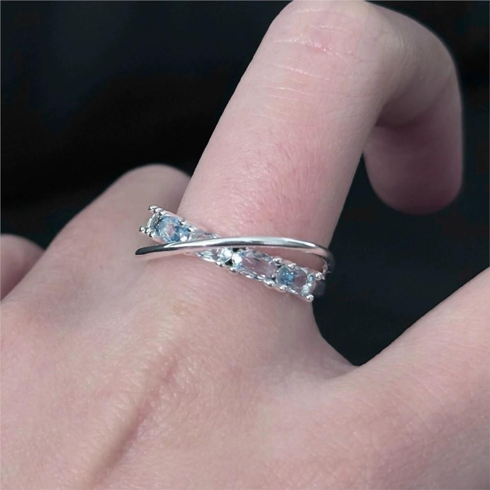 PANJBJ 925 Silver Blue Crystal Ring For Women Crossing Sweet Romantic Line Jewelry Wedding Gift Dropshipping