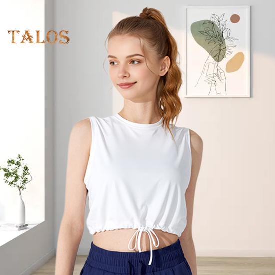 

Женский спортивный топ без рукавов с круглым вырезом, сплошной цвет, регулируемый пуловер с завязками на подоле, быстросохнущая свободная охлаждающая футболка, жилет для бега, йоги S белый