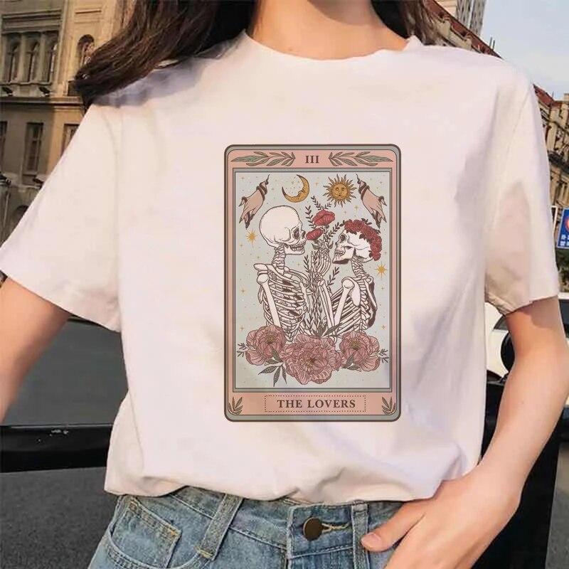 Ženy Tarot Tričko s potiskem milenců 90S Tričko Trend Kreslený Letní Módní Potisk Oblečení s krátkým rukávem Topy Trička Tričko Tričko