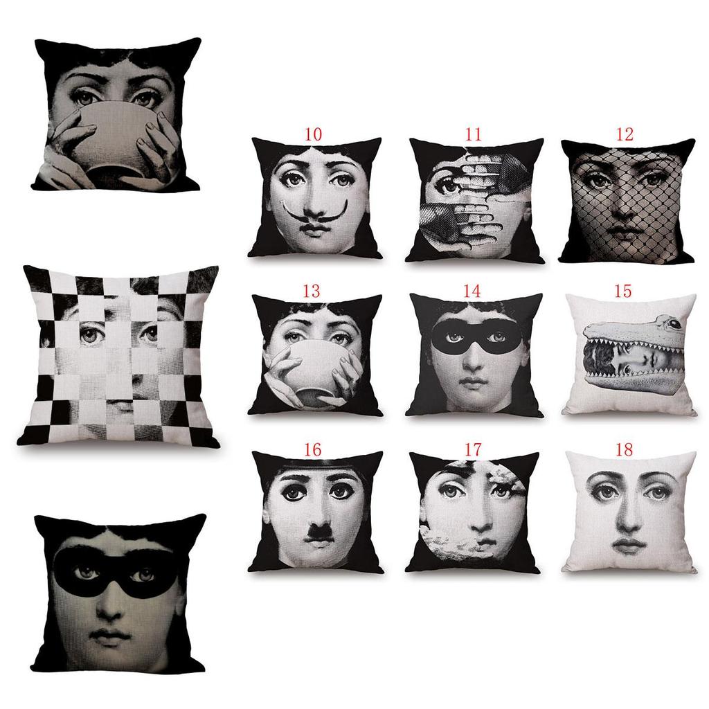 Stylish Linen Vintage Piero Fornasetti Face Waist Cushion Cover For Home And Office Decor
