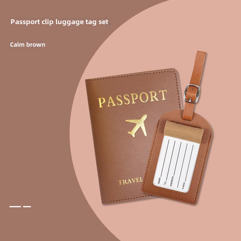 "PU Leather Luggage Tag & Passport Cover Set with Cross-Border Airplane Design"