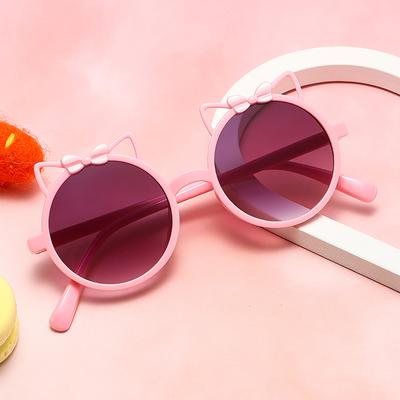 Pare-soleil de dessin animé pour enfants Protection UV Lunettes de soleil pour bébé Oreilles de chaton Décoratives Monture ronde Lunettes de soleil mignonnes