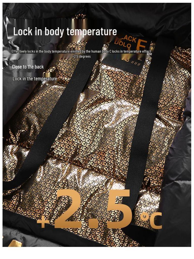 Unisex Czarno-Złota Lekka Kurtka Puchowa Średniej Długości, Edycja Zima 2025