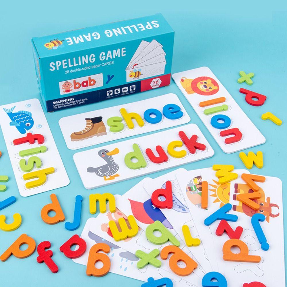 Wooden Word Spelling Game For Children 26 English Letters Spelling Practice Early Education Cognitive Educational Toys