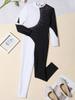 Kids Girls Gymnastics Dance Jumpsuit: Long Sleeve Round Collar Contrast Color Shiny Rhinestones Backless Performance Wear