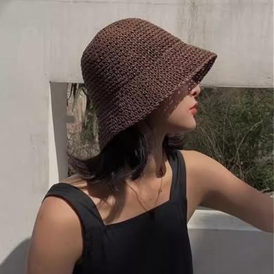 Summer Basin Hat Solid Color Short Brim Fisherman Hat Breathable Comfortable Versatile Knitted Straw Hat Fashion Accessory
