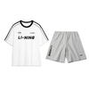 Li-Ning Striped Round Neck Loose Short Sleeve Solid Color Elastic Waist Shorts Casual Sports Suit Unisex Suit YHSV367-1+YKSV131-1