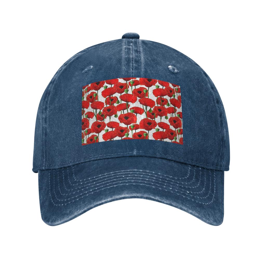 Poppy Pattern Washed Denim Cap Casual Baseball Caps Adjustable Hat Summer Unisex Baseball Hats