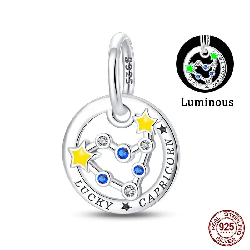 Copper Twelve Constellations Luminous Charms Beads Fit Qikaola Original Bracelets Fine Diy Birthday Jewelry Gifts