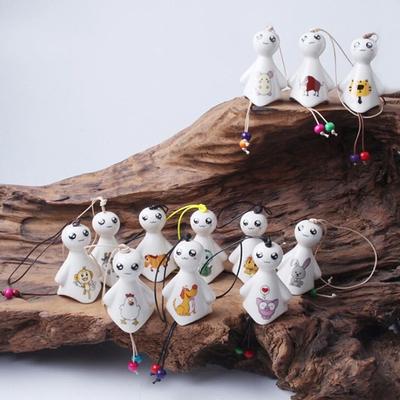 Handmade Sunny Dolls Wind Chimes Cartoon Hanging Porcelain Wind Chimes Garden Home Decoration