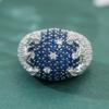 Luxurious Blue Shiny Synthetic Zirconia Rings Women's Fashion Versatile Daily Party Jewelry Accessory CopperPlated Ring